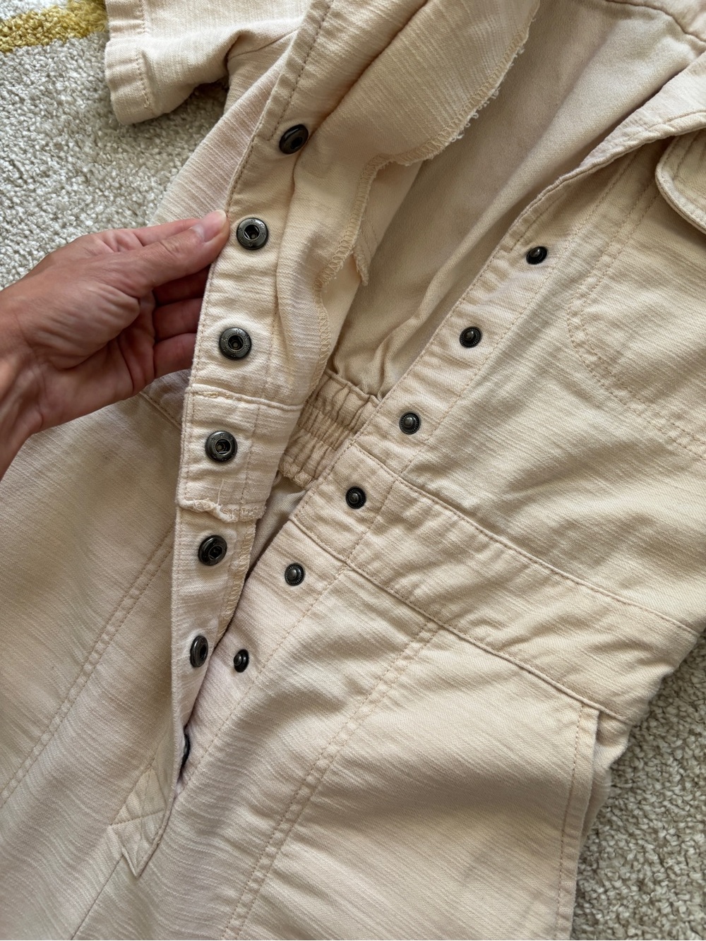 BDG Light Beige Short-Sleeve Utility Jumpsuit with Floral Embroidery - Picture 4 of 5